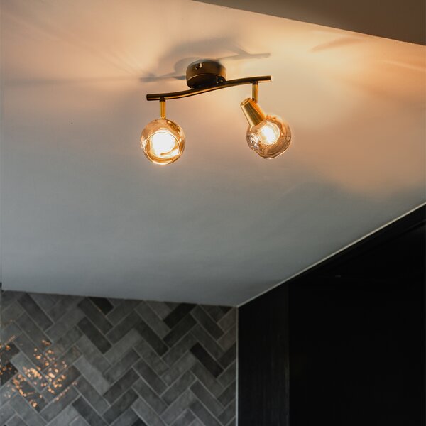 Plafoniera Art Déco vetro fumé nero con ottone 2 luci - VIDRO