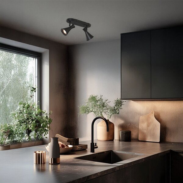 Faretto da soffitto moderno nero 2 luci regolabile - Triangle