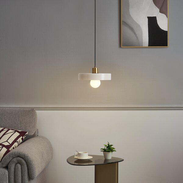 Lampada a sospensione retrò oro con vetro beige - Jina