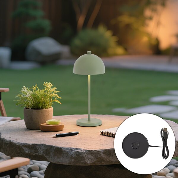 Lampada da tavolo verde con LED IP54 ricaricabile con stazione di ricarica - Squirrel