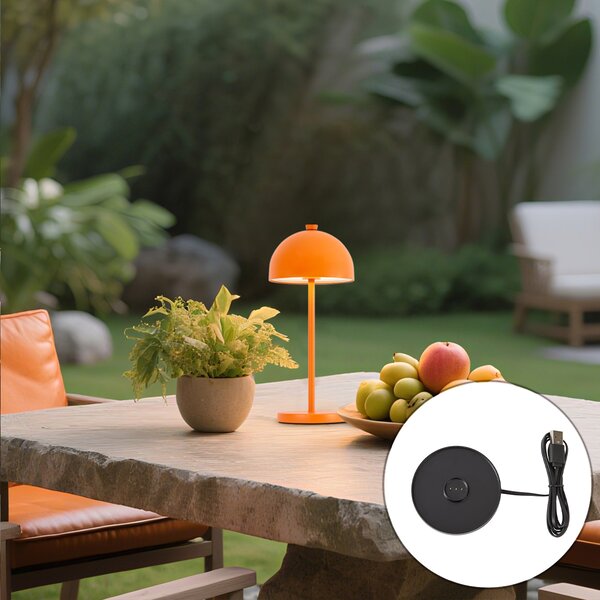 Lampada da tavolo arancione con LED IP54 ricaricabile con stazione di ricarica - Squirrel