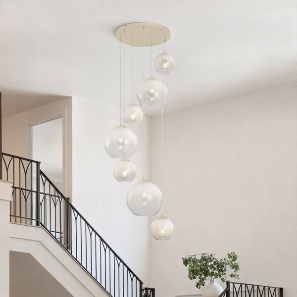 Lampada a sospensione Art Déco beige con vetro bianco 7 luci - Sandra