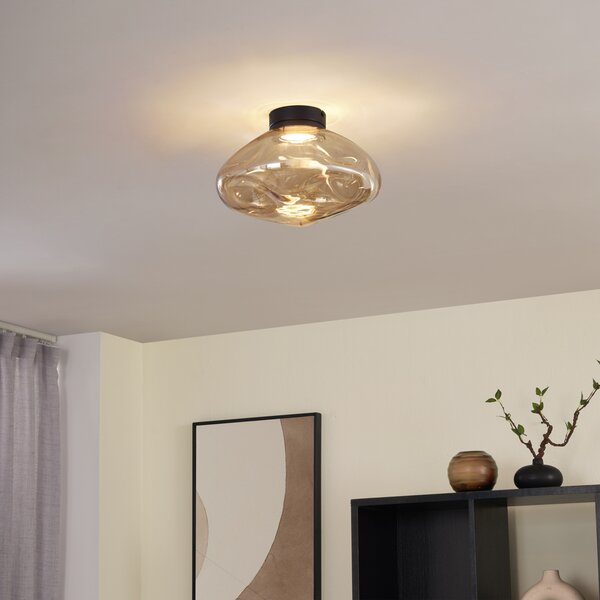 Plafoniera di design nera con vetro ambrato - Gemma