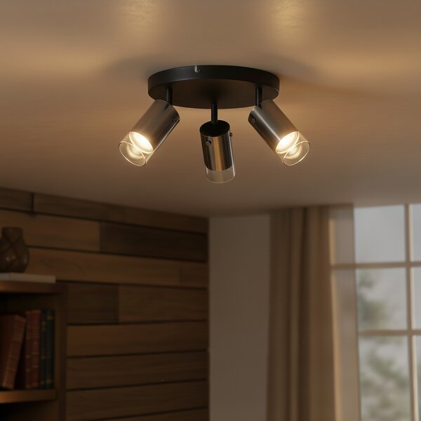 Faretto da soffitto color canna di fucile rotondo a 3 luci ruotabile e regolabile - Drain
