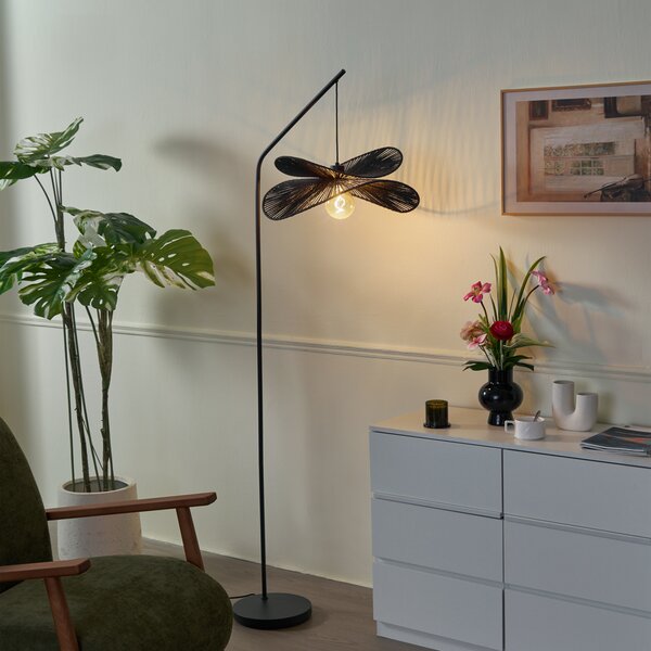 Lampada da terra Art Déco nera con paralume nero - Nest