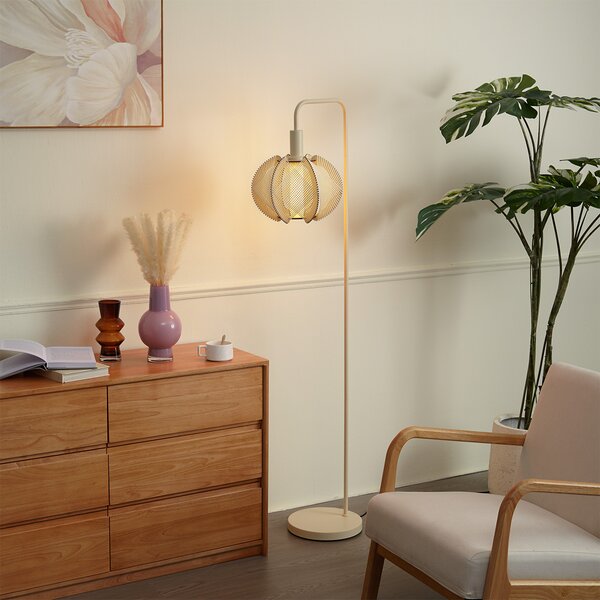 Lampada da terra Japandi beige con paralume - Gertie