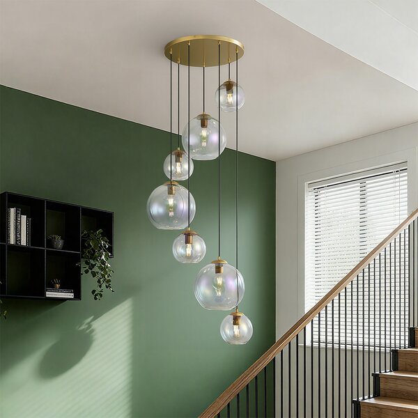 Lampada a sospensione Art Déco oro con vetro arcobaleno 7 luci - Sandra