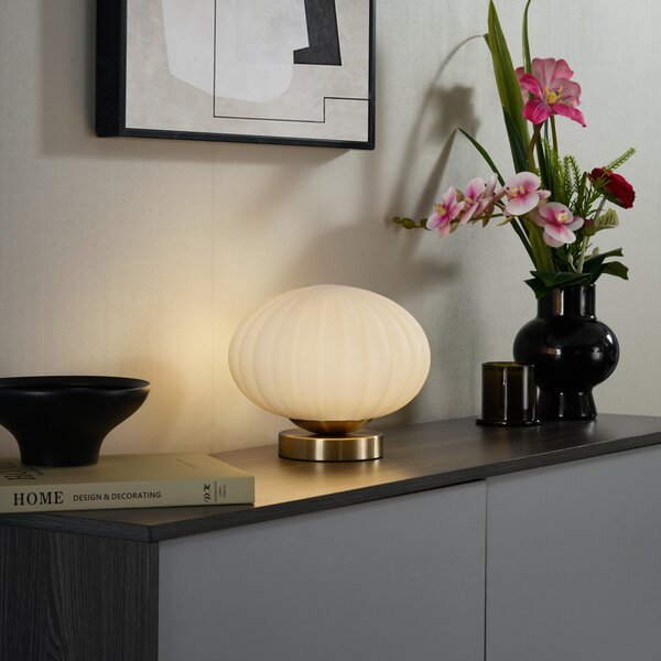 Lampada da tavolo di design in ottone con vetro opale - Mochi
