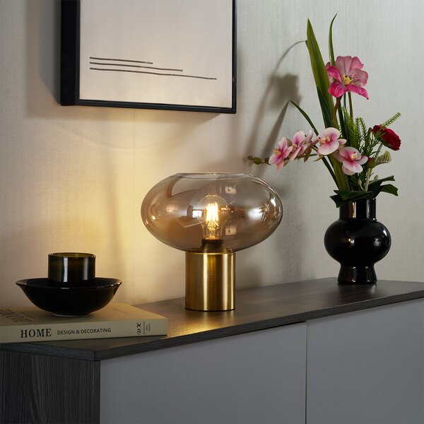 Lampada da tavolo di design in ottone con vetro ambrato - Umbrella