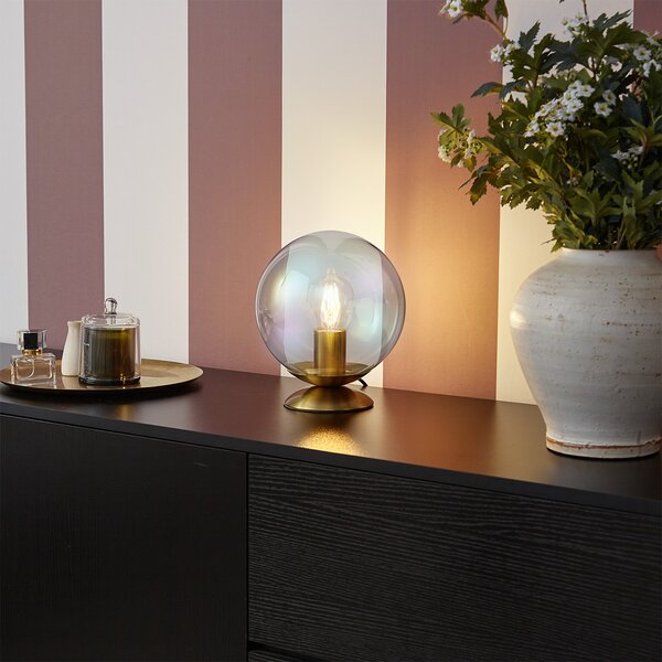 Lampada da tavolo Art Déco ottone con vetro fumé arcobaleno - Pallon
