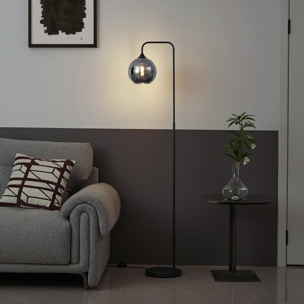 Lampada da terra Art Déco nera con vetro fumé - Sandra