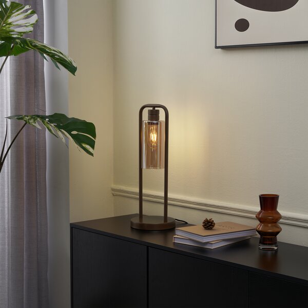 Lampada da tavolo Hotel Chic bronzo scuro con vetro ambrato - Stavelot