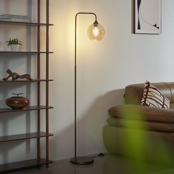 Lampada da terra Art Déco bronzo scuro con vetro ambrato - Sandra