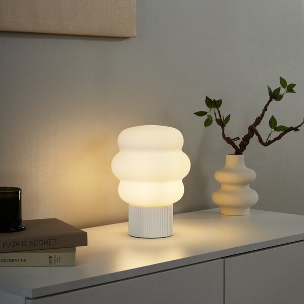 Lampada da tavolo Japandi beige con vetro opale 18 cm - Kumo