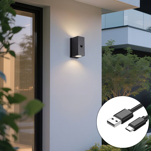 Lampada da parete nera sensore Lux magnetica incl. LED ricaricabile - Baleno