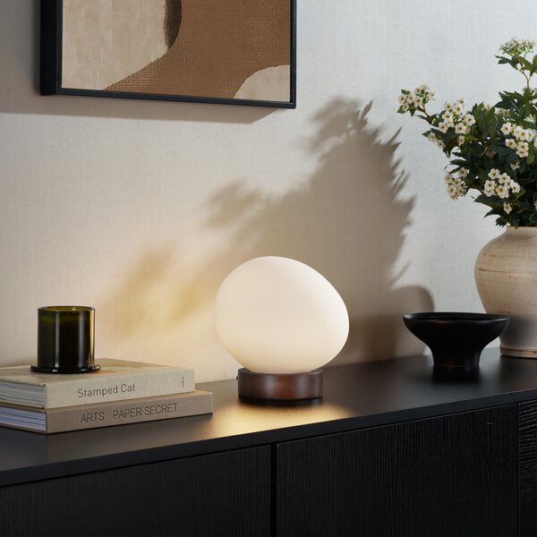 Lampada da tavolo Japandi in legno con vetro opale - Sally
