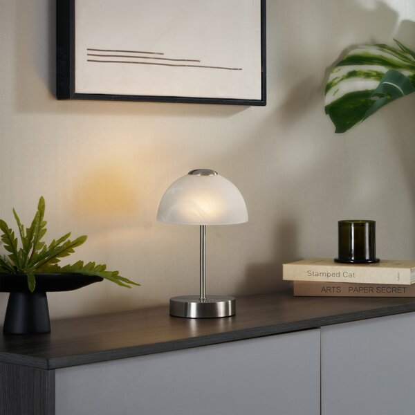 Lampada da tavolo di design in acciaio con vetro opale con LED dimmerabile - Joya