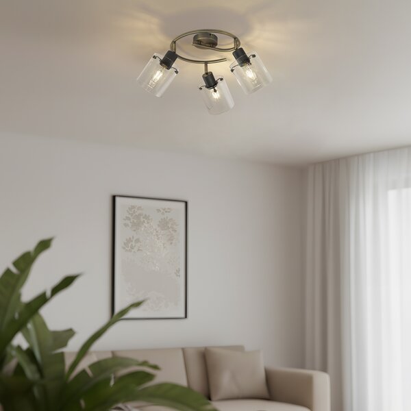 Faretto da soffitto di design bronzo con vetro trasparente rotondo a 3 luci - Domo