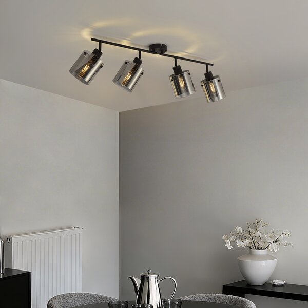 Faretto da soffitto di design nero con vetro fumé 4 luci - Domo