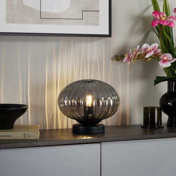 Lampada da tavolo di design nera con vetro fumé - Mochi