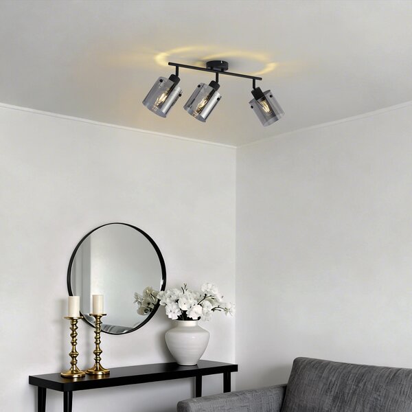 Faretto da soffitto di design nero con vetro fumé 3 luci - Domo
