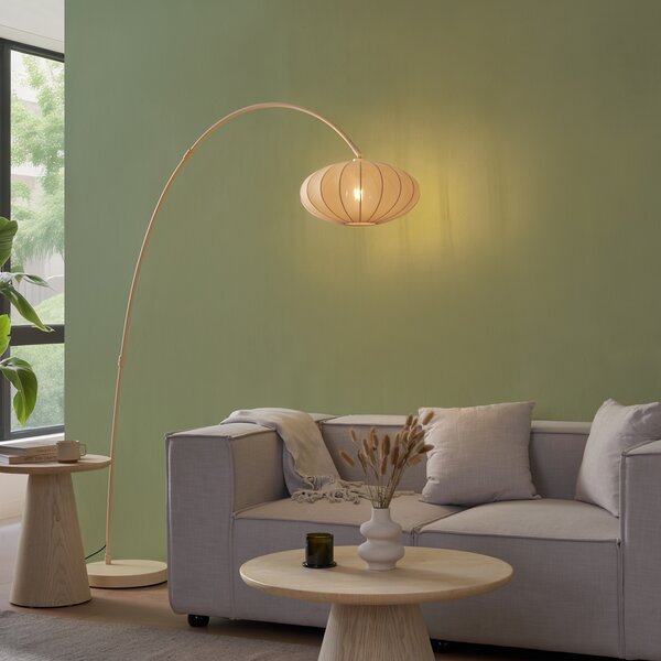 Lampada da terra ad arco Japandi beige con paralume - Bida