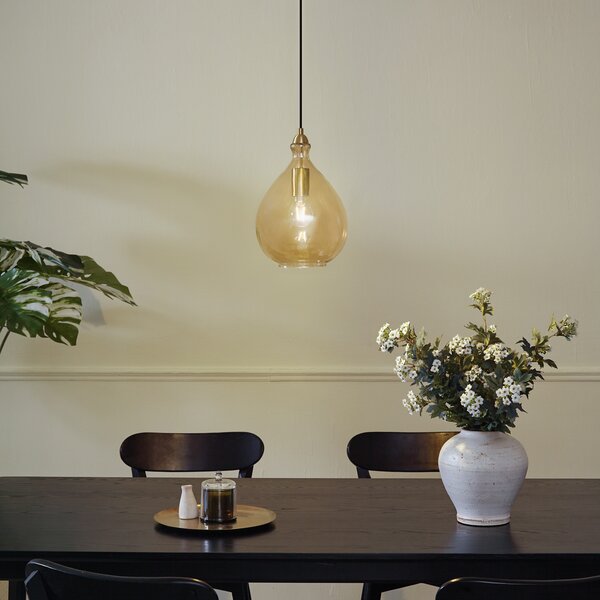 Lampada a sospensione moderna oro con vetro ambrato - Traditional