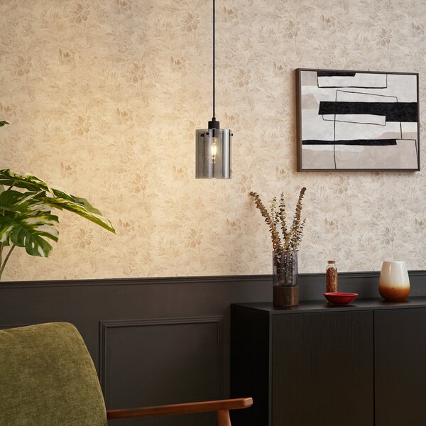 Lampada a sospensione di design nera con vetro fumé - Domo