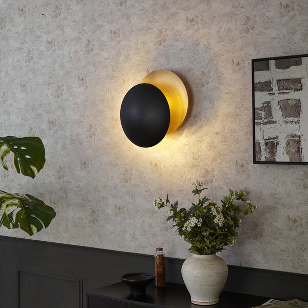 Lampada da parete moderna nera con oro 34,5 cm 2 luci - Sunrise