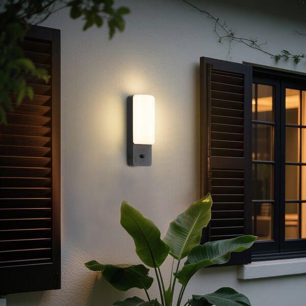 Applique da esterno nera con sensore crepuscolare con LED incl. - Shift