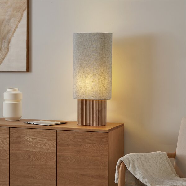 Lampada da terra Japandi in legno con paralume in lino 70 cm - Lamel
