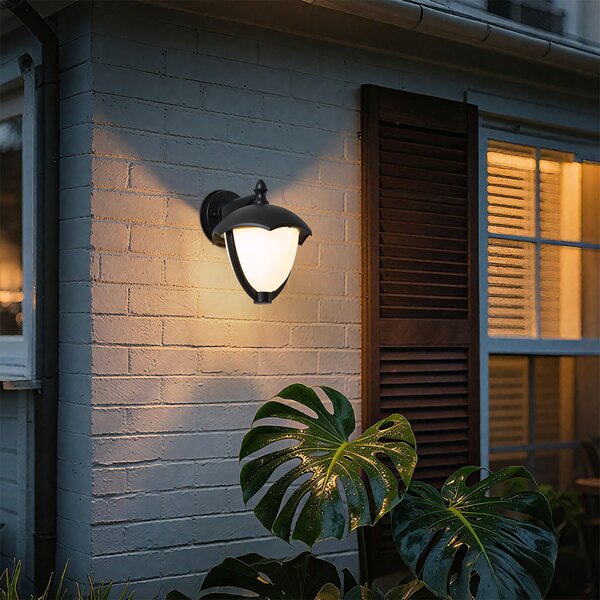 Applique da esterno smart nera con vetro opale incl. LED IP54 - Classica