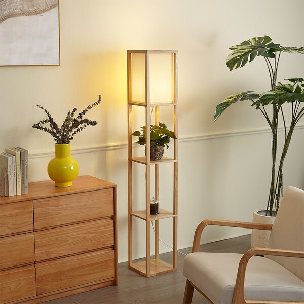 Lampada da terra moderna in legno con paralume beige - Stojan