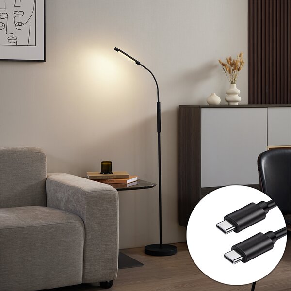 Lampada da terra moderna nera con LED dimmerabile a 3 livelli ricaricabile - Statler