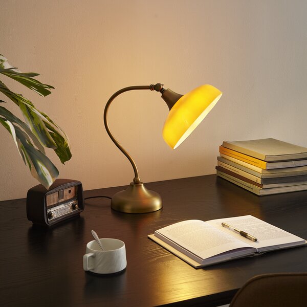Lampada da tavolo classica bronzo con vetro opale arancione - Clerk