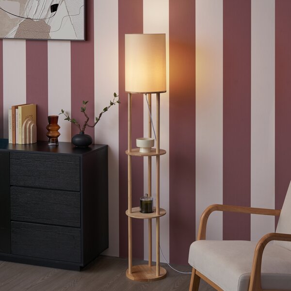 Lampada da terra moderna in legno con paralume beige - Stojon