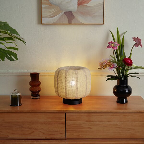 Lampada da tavolo Japandi nera con paralume in lino beige 27cm - Nami