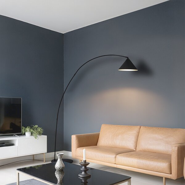 Lampada da terra retrò nera con interno bianco - Triangolo