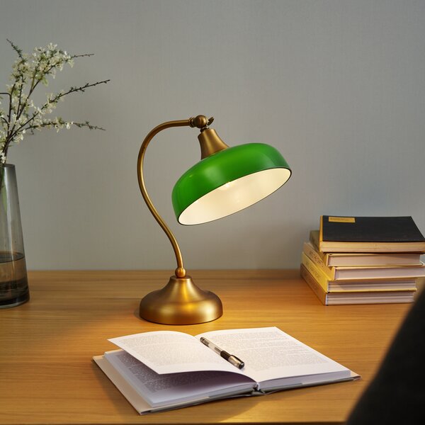 Lampada da tavolo classica bronzo con vetro opale verde - Clerk