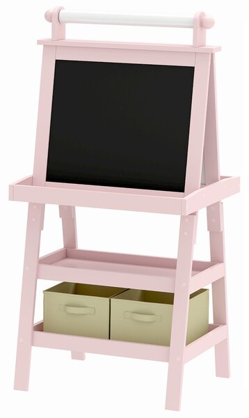 AIYAPLAY Lavagna per Bambini con Cavalletto 3 in 1, Rotolo di Carta e 2 Contenitori, in Legno, 59x48x118 cm, Rosa | Aosom Italy