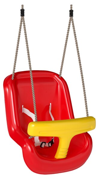 AIYAPLAY Altalena per Bambini 9-36 mesi Regolabile con Corde e Moschettoni, in PE, 28x36x180 cm, Rossa e Gialla | Aosom Italy