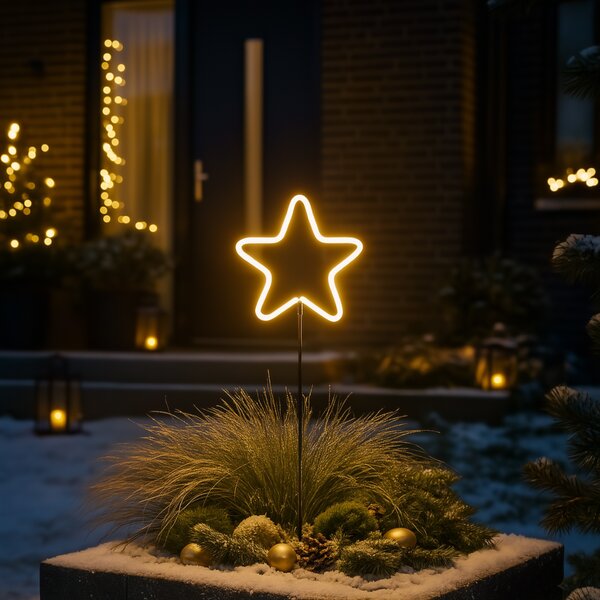 Faretto da terra natalizio al neon stella gialla con LED e timer IP44 - Fura