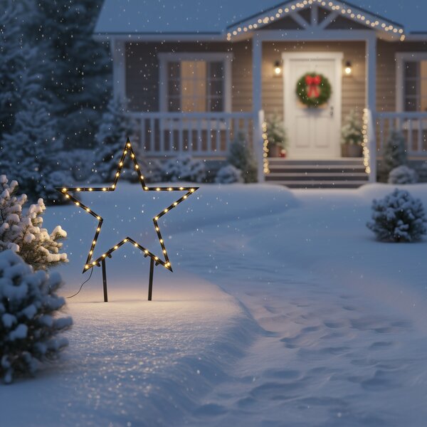 Faretto natalizio Stella di Natale nero 60 cm con LED IP44 - Kas