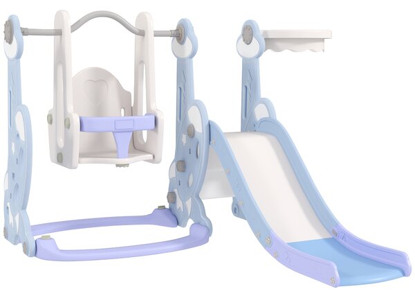 AIYAPLAY Gioco per Bambini 4 in 1 con Scivolo, Altalena, Arrampicata e Canestro, 147.5x160x107 cm, Azzurro Chiaro