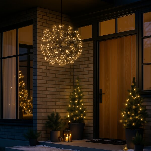 Lampada a sospensione natalizia sferica nera 60 cm con LED e timer IP44 - Nobu