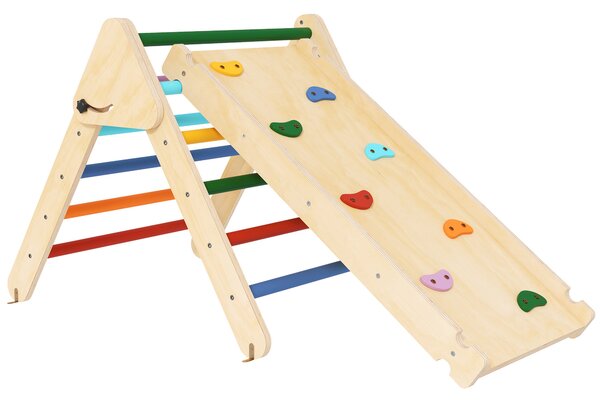 AIYAPLAY Gioco da Arrampicata con Triangolo e Pannello Scivolo ed Arrampicata, per Bambini 18-48 Mesi, Multicolore | Aosom Italy