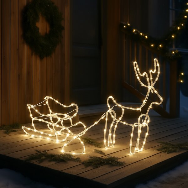 Lampada da terra natalizia renna con slitta 116 cm con LED e timer IP44 - Sori
