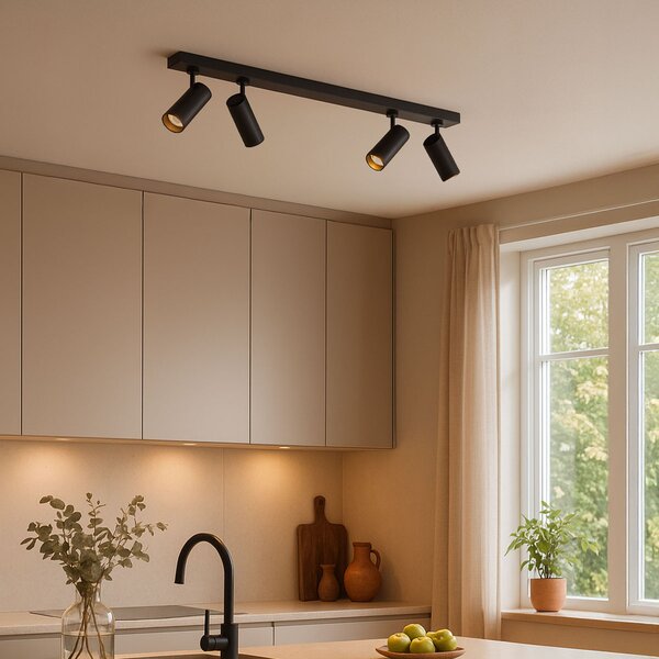 Plafoniera moderna nera con 4 luci LED dimmerabili - Tate