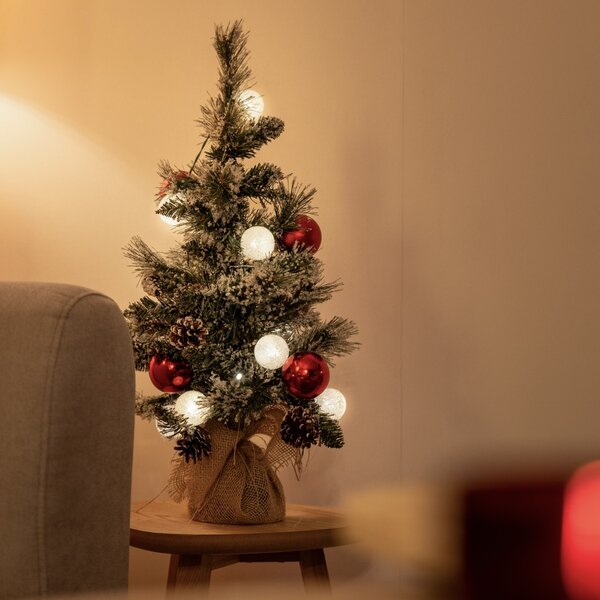 Albero di Natale bianco con rosso 60 cm con LED e timer - Jack