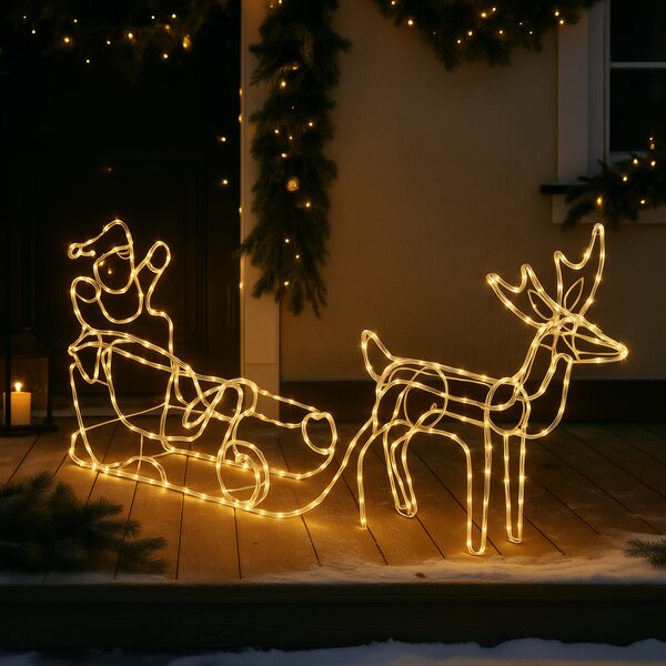 Lampada da terra natalizia renna con slitta 176 cm con LED e timer IP44 - Sori